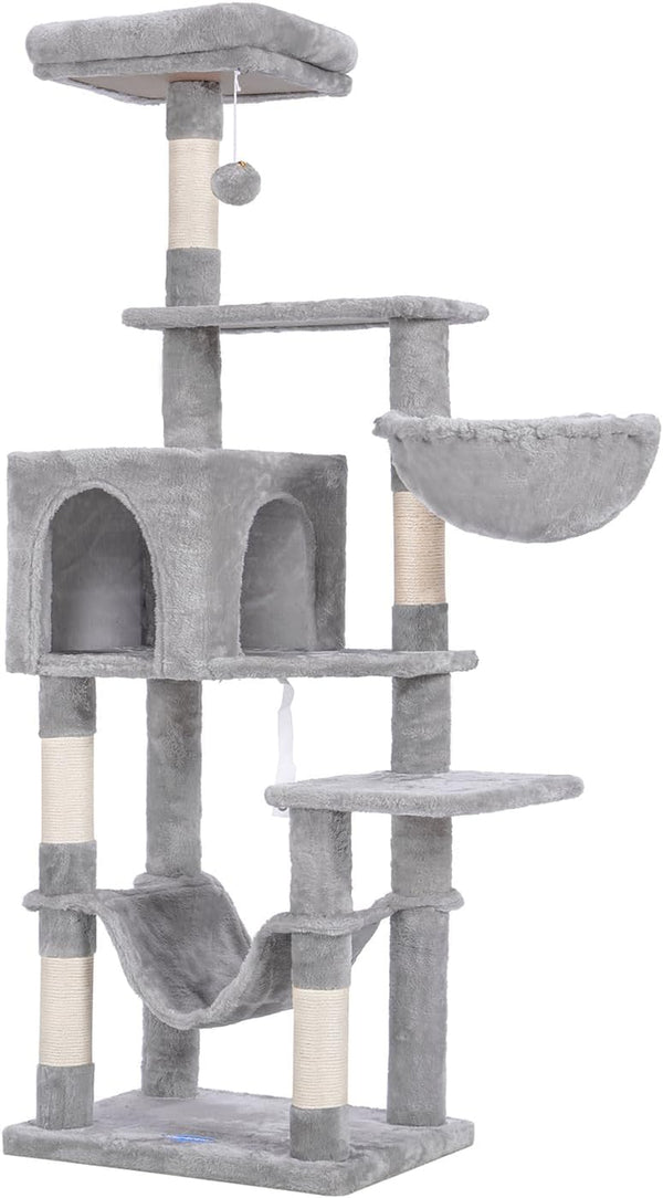 Hey-Brother Cat Tree with Large Hammock, Multi-Level Cat Tower for Indoor Cats, Cat Condo with Sisal-Covered Scratching Posts and Top Perch, Light Gray MPJ050W7