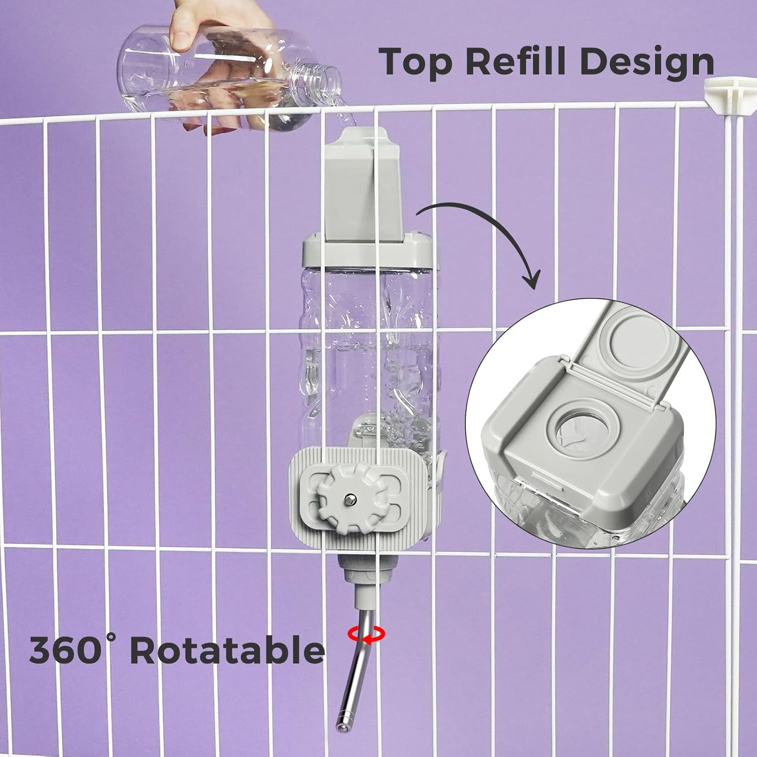 vannon-30oz-small-pet-water-bottle-for-cage-with-top-fill-design-grey-top-fill-small-pet-water-bottle-with-leak-resistant-nozzle-bpa-free-materials-and-stable-dual-clips-for-everyday-hydration