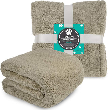 Petami Fluffy Waterproof Dog Blanket for Couch and Bed, Reversible Sherpa Pet Throw, Pee Proof Furniture Protector Sofa Cover, Washable Cat Blanket for Medium Large Dogs and Cats (Taupe Camel, 60X80)7