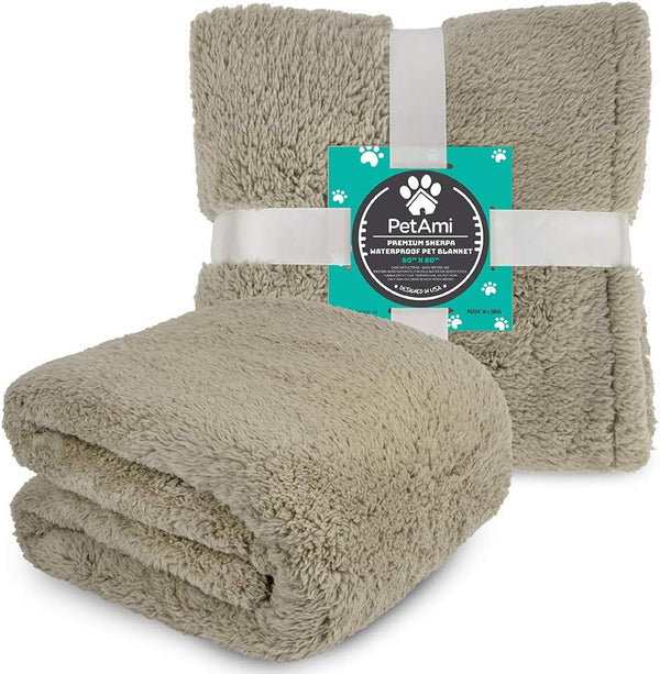 Petami Fluffy Waterproof Dog Blanket for Couch and Bed, Reversible Sherpa Pet Throw, Pee Proof Furniture Protector Sofa Cover, Washable Cat Blanket for Medium Large Dogs and Cats (Taupe Camel, 60X80)7