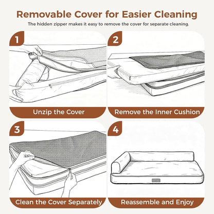 Outdoor Waterproof Dog Bed for Small Dogs, Egg Crate Foam Crate Pad with Raised Bolster, Removable Washable Leather-Look Cover, Non-Slip Bottom, Brown, for Dogs up to 20 In. Long7