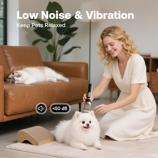 HEAPETS Dog Grooming Clippers, Low Noise, Electric Quiet, Adjustable Clipper Comb, Rechargeable Cordless Dog Hair Clippers for Dogs Cats Pets, Gold3