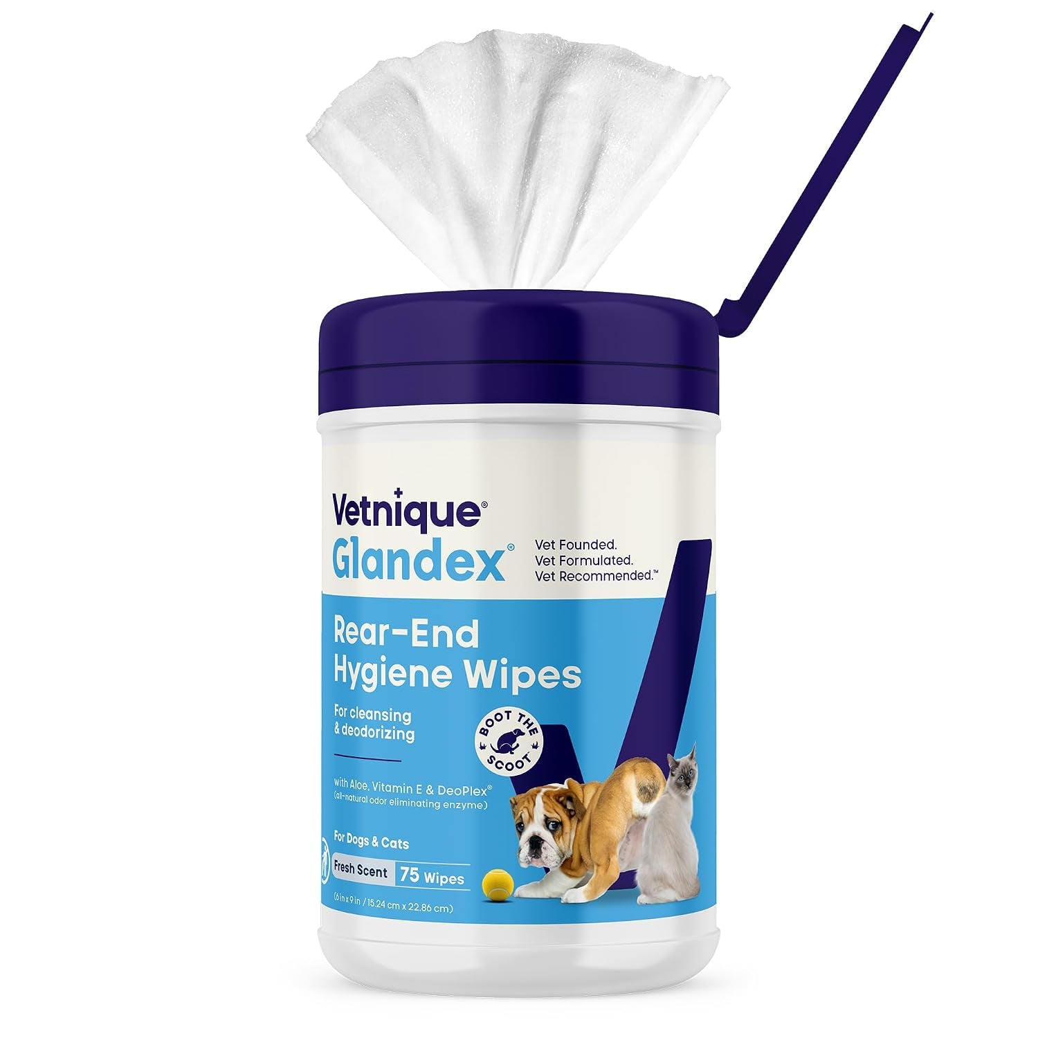vetnique-glandex-rear-end-wipes-for-dogs-cats-anal-gland-hygiene-deodorizing-dog-cat-wipes-for-paws-butt-boot-the-scoot-with-deoplex-enzyme-aloe-vitamin-e-alcohol-free-75ct
