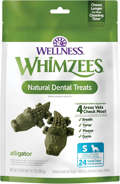Whimzees Wellness Alligator Natural Dog Dental Treat, Chews, Freshens Breath, Small Size, 12.7 Oz Bag, 24 Count1