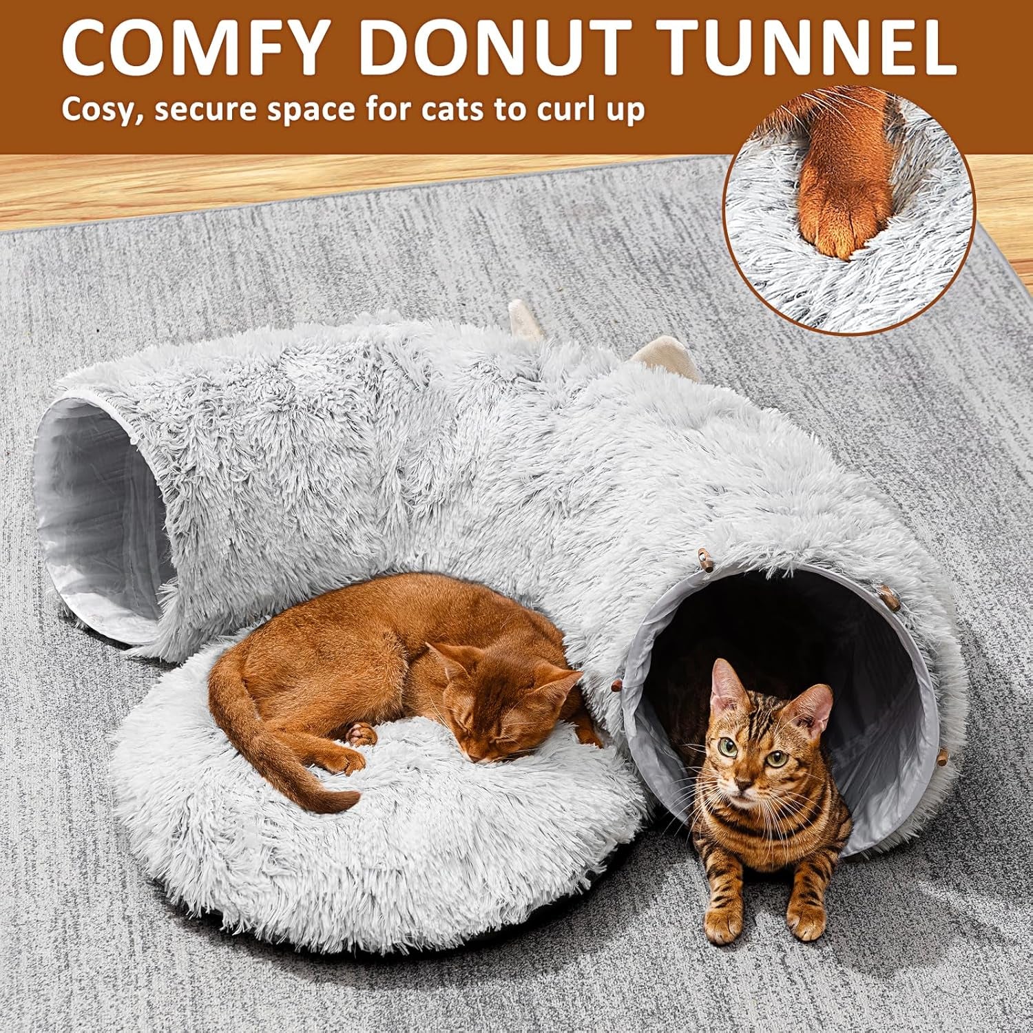 cat-tunnel-with-cat-bed-for-indoor-cats-under-christmas-tree-soft-plush-peekaboo-cat-cave-donut-tunnel-multifunctional-playground-toys-hideplace-for-kittens-rabbit-ferret-grey