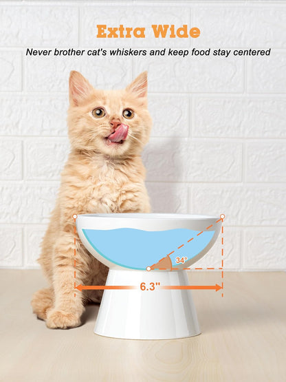 Loejan Elevated Cat Food and Water Bowls Set, Extra Wide and Raised Ceramic Bowls, Anti-Vomit Whisker-Free Pressure Cat Feeder for Kittens to Adult Cats and Small Dogs (White, Water Bowl)6