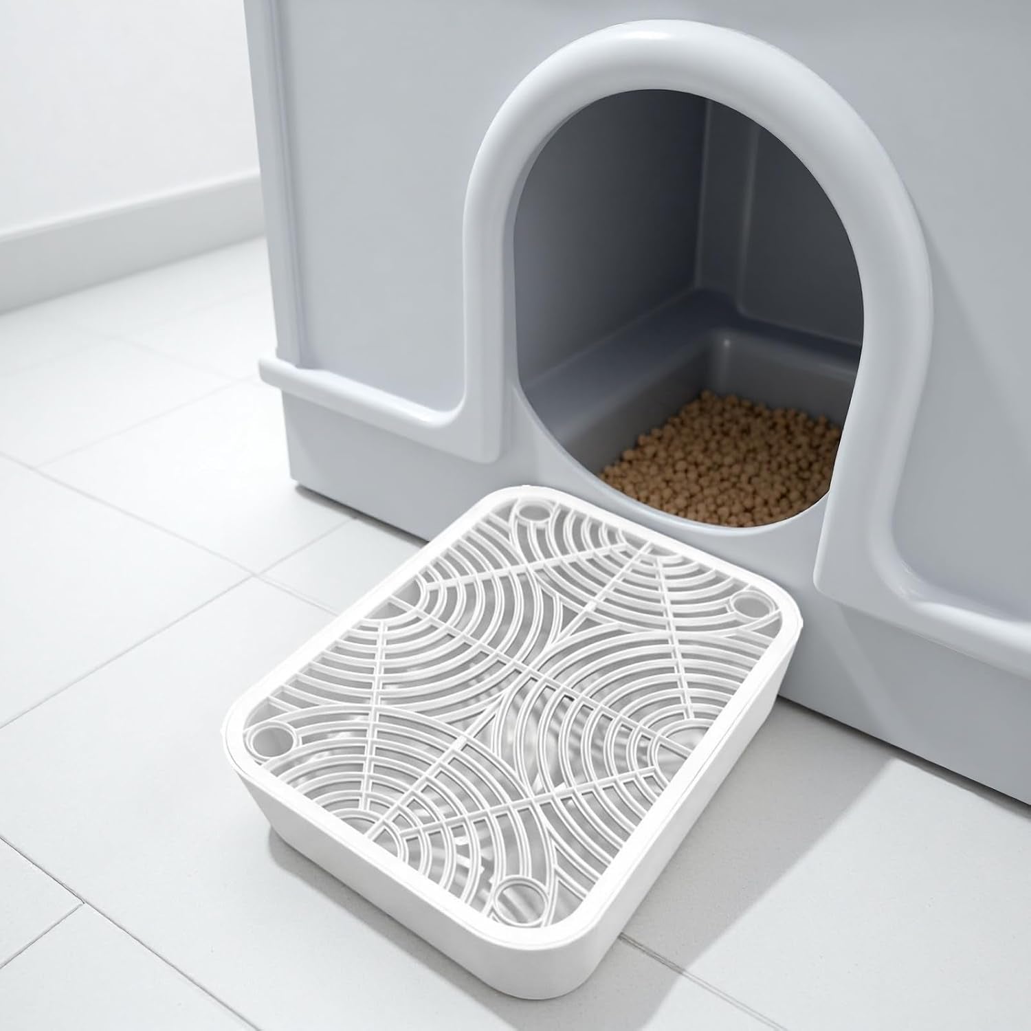 2-in-cat-litter-box-ramp-with-filter-11-8-x-9-8-in-prevents-litter-dispersion-cleans-paws-white