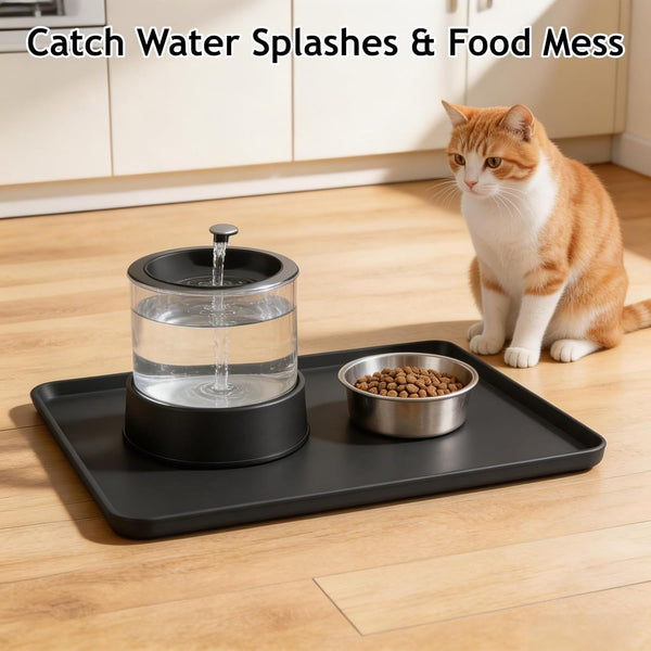 Silicone Square Mat 16X16 for Water Bowl, Waterproof Pet Bowls Mat, Black | with Raised Edge, Non-Slip Cat Dog Water Dispenser Mat Protects Floors from Water & Food Spills4