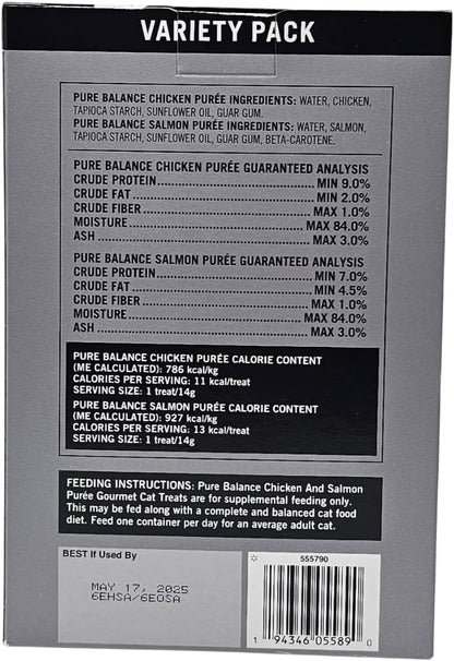 Pure Balance Chicken and Salmon Puree Cat Treats, 20 Tube Variety Pack, 10 Ounces4