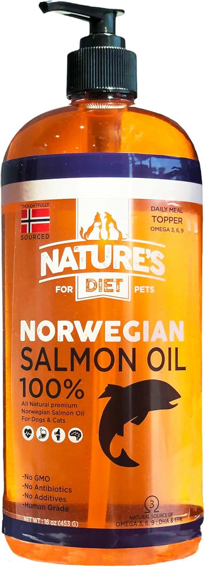 Nature'S Diet Pet 32 Oz Norwegian Salmon Oil Dogs & Cats - Natural Support for Joint Function Immune Heart Health Appetite Skin & Coat Omega 3 6 9 Liquid Food Topper EPA DHA Fatty Acids1