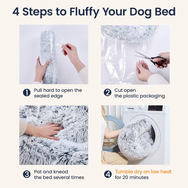 JOLLYVOGUE Small Dog Bed, Calming Dog Beds for Small Dogs & Indoor Cats - 20 Inches Donut Washable Cat Bed for Kittens & Puppies, round Fluffy Plush Faux Fur Pet Beds(Smoke Grey)8
