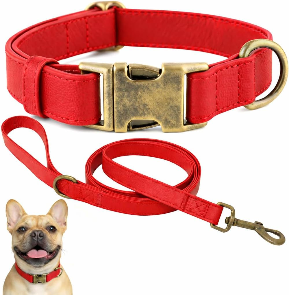 b-f-dog-collar-and-leash-set-leather-silicone-waterproof-odor-proof-dog-collar-and-leash-for-medium-dogs-soft-flexible-dog-collars-adjustable-pet-collar-brown-medium-12-5-20-neck