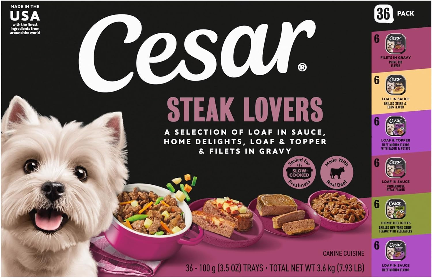 cesar-wet-dog-food-steak-lovers-variety-pack-3-5-oz-36-count-real-meat-1-ingredient-easy-peel-trays-100-complete-balanced-no-fillers-no-added-sugar-no-artificial-flavors