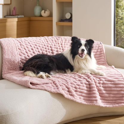 Bedsure Comfyfleece™ Waterproof Dog Blankets for Large Dogs,50X60 Cream | Soft Plush Couch Cover,Washable Corduroy Fleece for Furniture Protector,Cozy Calming Reversible Pet Blanket for Senior Dogs27