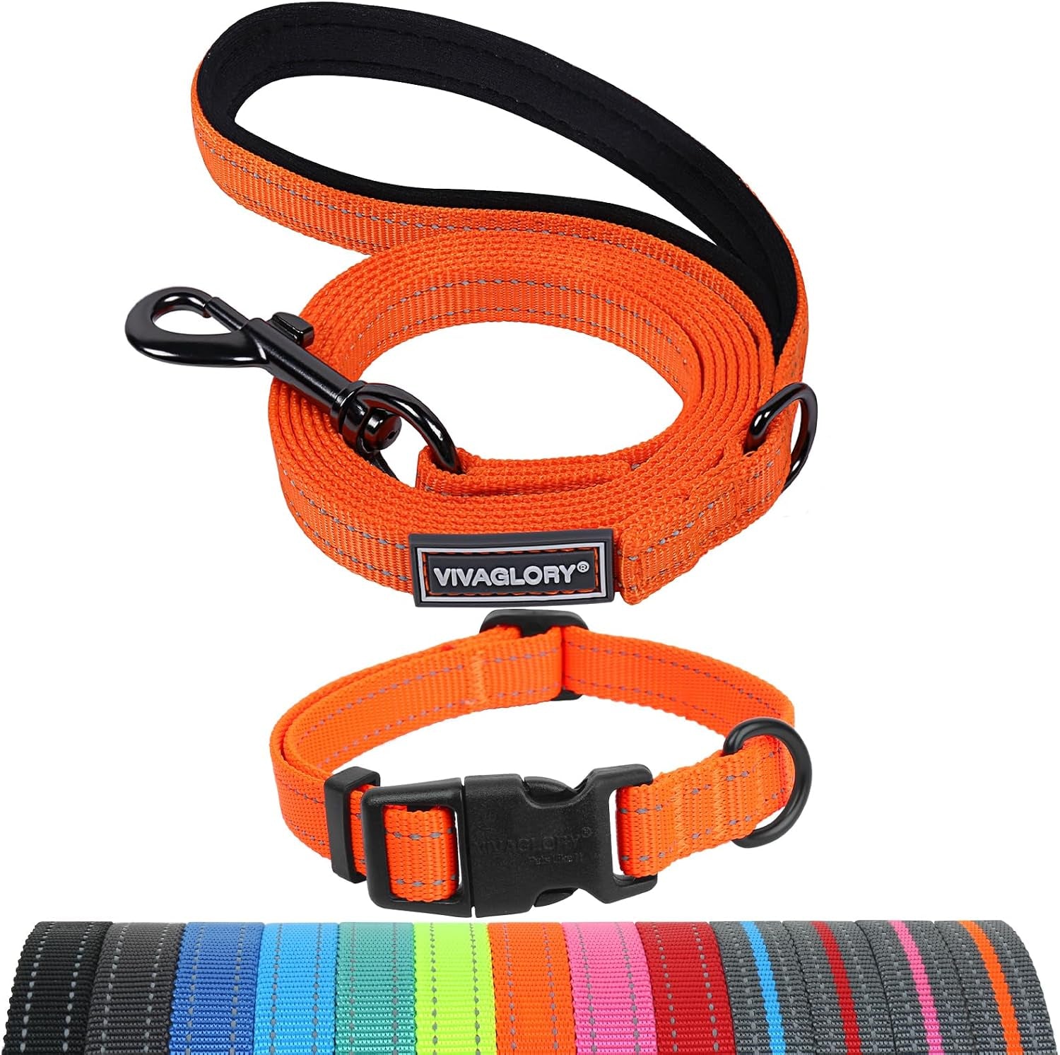 vivaglory-dog-leash-puppy-leash-for-collar-3ft-x-1in-black-with-soft-padded-handle-for-training-walking-heavy-duty-double-layer-nylon-pet-puppy