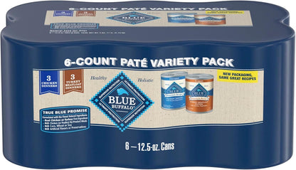 Blue Buffalo Homestyle Recipe Wet Dog Food Paté Variety Pack, Chicken Dinner & Beef Dinner with Garden Vegetables, Made with Natural Ingredients, 12.5-Oz. Can (6 Count, 3 of Each)25