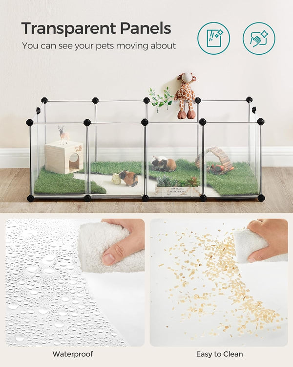 SONGMICS 20 Panels Pet Playpen with Floor, Small Animal Playpen, Pet Fence Indoor, DIY Plastic Enclosure for Guinea Pigs, Bunny, Hamsters, Hedgehogs, 49.2 X 24.8 X 16.5 Inches, White ULPC001W017