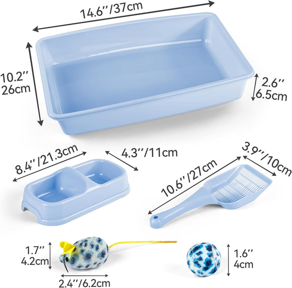 Blue Cat Litter Box Set, Small Cat Kitten Starter Kit with Litter Scoop, Cat Bowl, Kittens Toy; Heated Cat House Indoor, Cats Home with Heated Pad, Cat Houses & Condos, Heater Cat Bed4