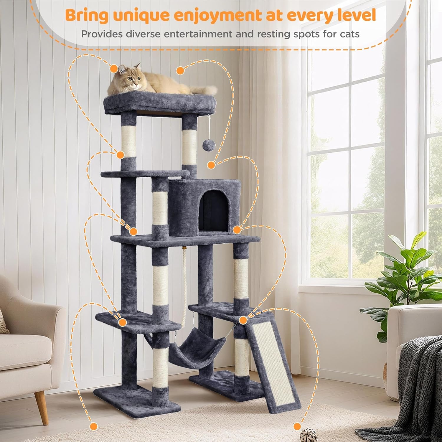 yaheetech-54in-cat-tree-tower-for-large-cats-multi-level-condo-hammock-sisal-scratching-posts-roomy-condo-holds-up-to-22-lb-a-wide-21-inch-top-perch-fit-large-cats-dark-gray