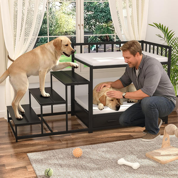 GDLF Dog Bunk Beds for Large Dogs, Dog Bedside Bed with Stairs & Storage, Space-Saving Indoor Pet Furniture4