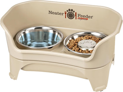 Neater Feeder Express Mess Proof Dog Bowls Elevated for Small Breeds under 15 Lb, Made in USA, No Spill Raised Dog Food Bowl Stand, Stainless Steel Food and Water Bowl Set, Feeding Station, Cappuccino36