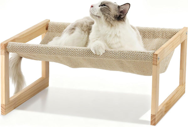 FUKUMARU Large Cat Hammock, Raised Dog Bed for Indoor and Outdoor, Washable | 21" Wooden Pet Beds, Cozy Velvet Cat Couch, Elevated Pet Sofa for Puppy, Bunny and Small Animal10