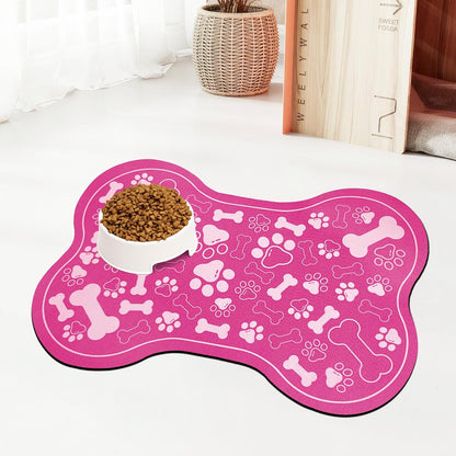 Dog & Cat Food Mat Bone Shaped Pet Feeding Mat Quick Absorb Water Bowl Placemat with Rubber Backing Indoor Floor Stain Resistant Pet Accessory Supplies (Light Pink Small, 12X18 Inches)14