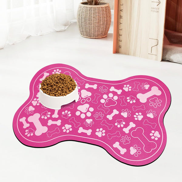 Dog & Cat Food Mat Bone Shaped Pet Feeding Mat Quick Absorb Water Bowl Placemat with Rubber Backing Indoor Floor Stain Resistant Pet Accessory Supplies (Light Pink Small, 12X18 Inches)14