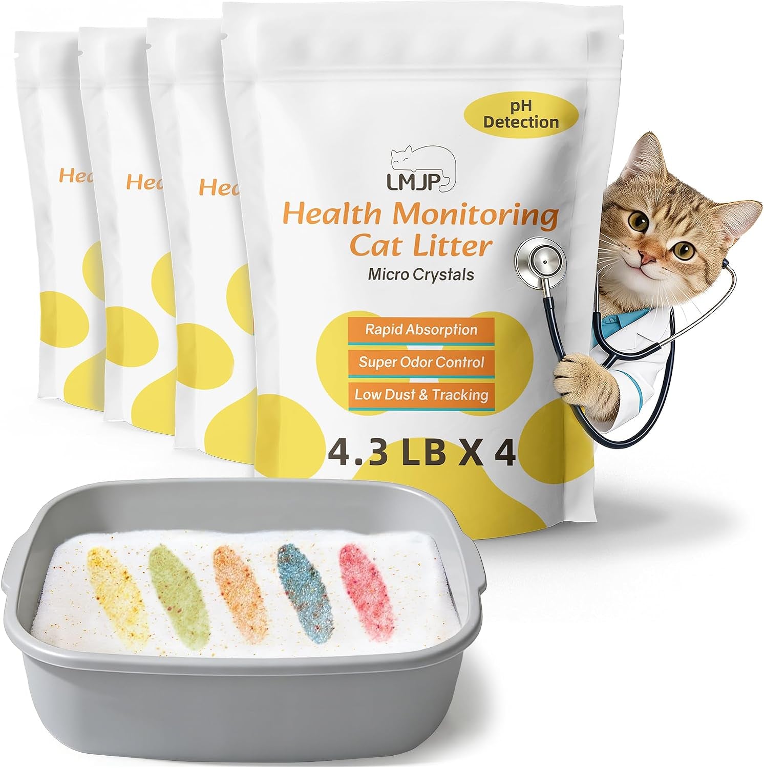lmjp-crystal-cat-litter-with-powerful-odor-control-non-clumping-lasts-up-to-4-months-17-2lb-rapid-water-absorption-unscented-low-tracking-lightweight-blue-white-silica-4-pack-of-4-3lb