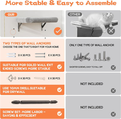 Cat Wall Shelves for Large Cats, Stable & Safe Kitty Walls Furniture Set for 40LBS Cats with Wooden Cat Climber,House, Bridge, Tree, Steps, and Scratcher for 16 Inch Drywall (Grey, 5-In-1)7