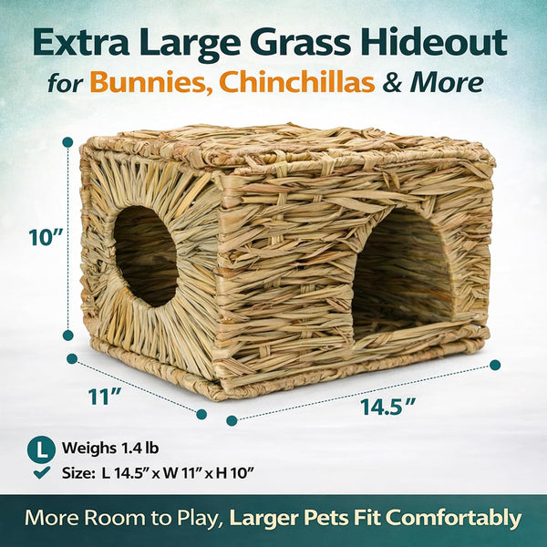 HERCOCCI Extra Large Grass House for Rabbit, Foldable & Comfortable House | Small Animal Hut Play Hideaway Bed Hay Mat Chew Toy for Bunny Guinea Pig Hamster Chinchilla (1 Pack)2