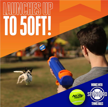 Nerf Dog Tennis Ball Blaster Dog Toy Blue/Orange, 16 Inch Compact Blaster with 1 Ball2