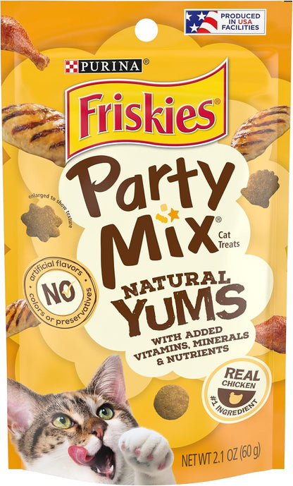 Purina Friskies Natural Cat Treats, Party Mix Natural Yums with Real Chicken & Vitamins, Minerals & Nutrients - (Pack of 10) 2.1 Oz. Pouches1
