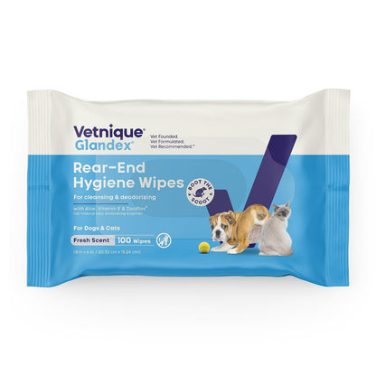 Vetnique Glandex Rear End Wipes for Dogs & Cats, Anal Gland Hygiene | Deodorizing Dog & Cat Wipes for Paws & Butt, Boot the Scoot with Deoplex Enzyme, Aloe & Vitamin E, Alcohol Free, 75Ct10