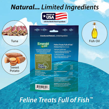 EMERALD PET Wholly Fish! Chicken-Free Feline Treats, Tuna Recipe — Tasty and Crunchy Tuna Cat Treats with Real Tuna — Chicken Free, Grain Free, Natural Cat Treats — Made in USA, 3 Oz4
