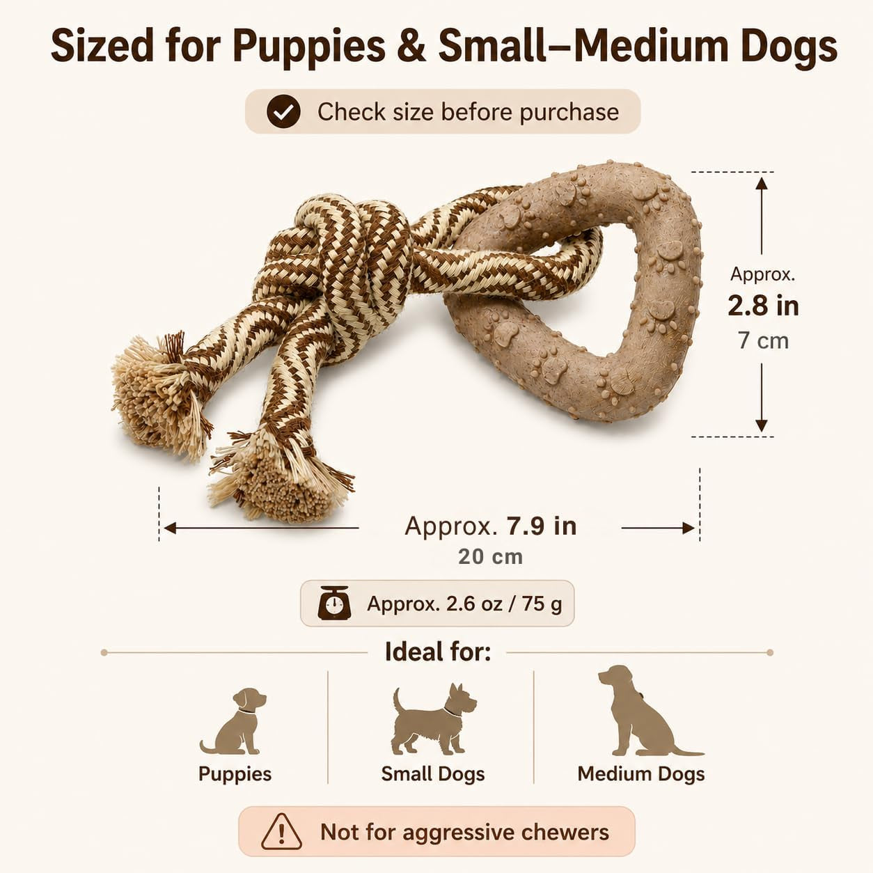 small-dog-toy-puppy-teething-toy-solid-non-toxic-tpr-triangle-ring-natural-cotton-rope-lightweight-2-6-oz-design-for-indoor-play-oral-care-habits-boredom-relief-sand-brown