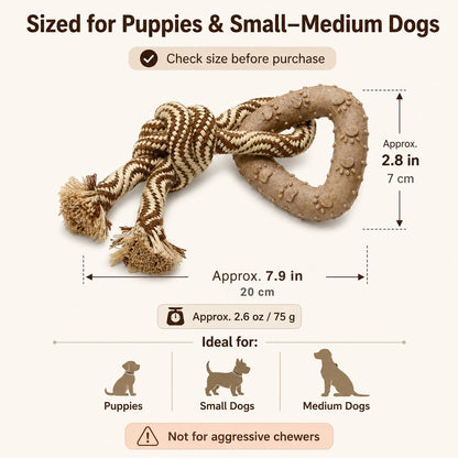 Small Dog Toy & Puppy Teething Toy - Solid Non-Toxic TPR Triangle Ring & Natural Cotton Rope, Lightweight 2.6 Oz Design for Indoor Play, Oral Care Habits & Boredom Relief (Sand Brown)6