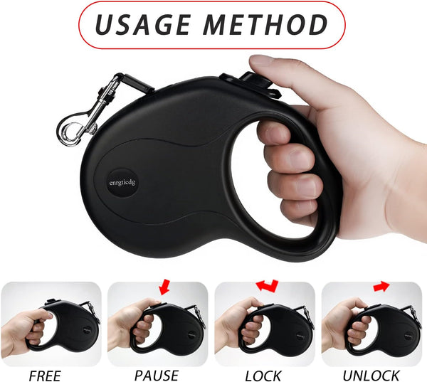 Enrgticdg 16Ft Retractable Dog Leash,Light Weight Leash for Small to Medium Dogs/Cats up to 50Lbs,Stainless Steel Spring Strong Nylon Tape, Tangle Free, One-Handed Brake.(Black)5