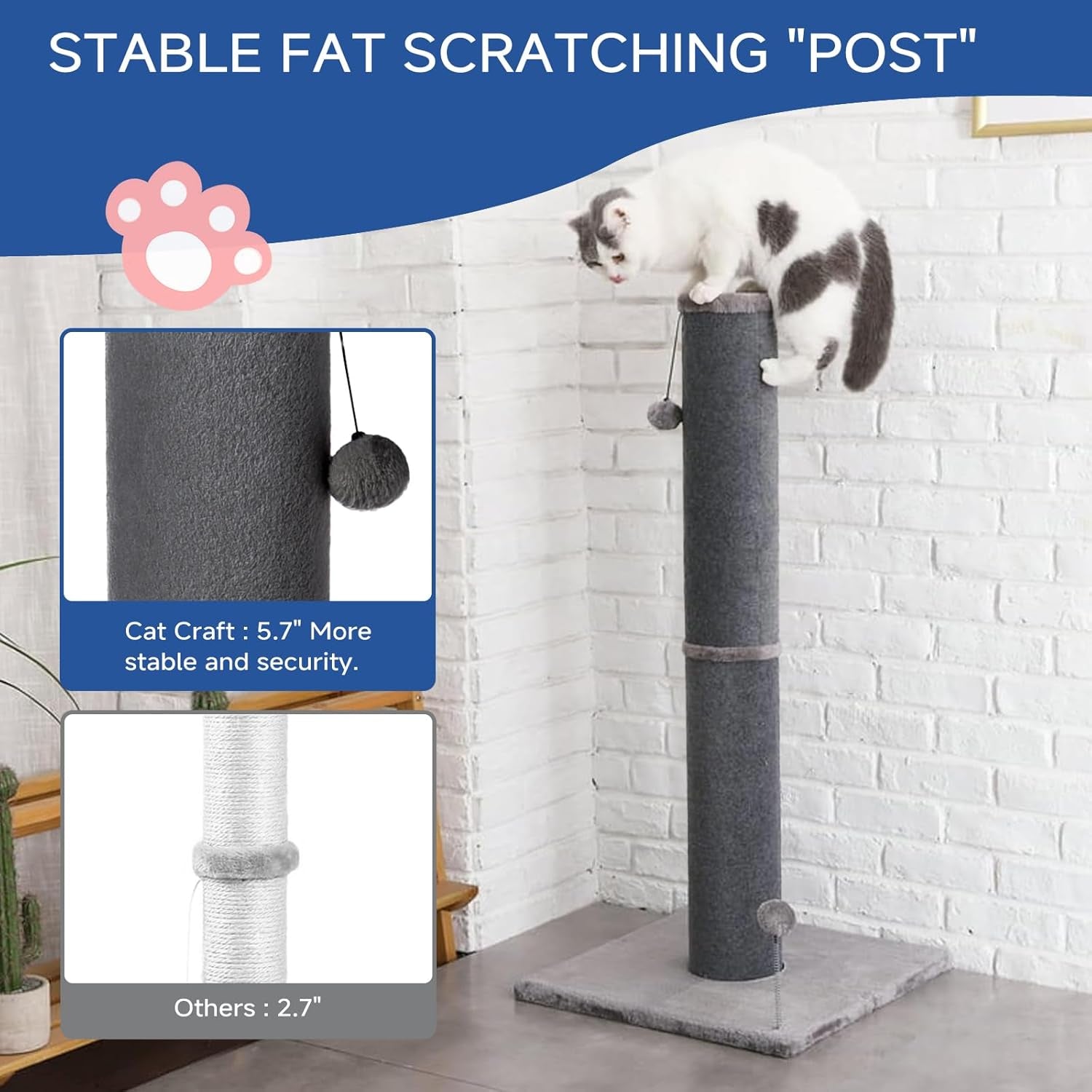 cat-craft-cat-scratching-post-carpet-scratching-post-41-for-indoor-cats-tall-cat-scratch-post-carpet-cat-scratcher-with-replaceable-toys-sturdy-base-large-gray-41in-tall-short-plush-scratch-post-stable-base-interchangeable-play-toys-for-indoor-cats-to-avoid-furniture-scratching