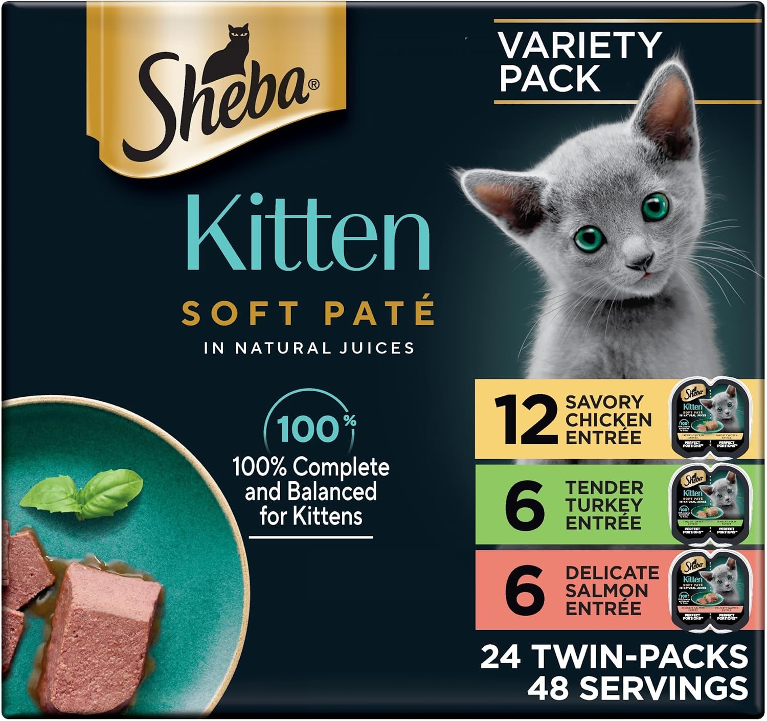 sheba-perfect-portions-kitten-pate-wet-cat-food-multipack-2-6-oz-24-ct-dha-for-brain-development-vitamin-e-for-immunity-real-meat-all-essential-amino-acids-complete-balanced-48-servings