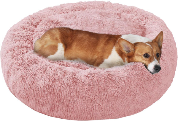 JOLLYVOGUE Small Dog Bed, Calming Soft Anti-Anxiety Donut Cat Bed, Washable round Fluffy Cushion for Small and Medium Pets (20")55