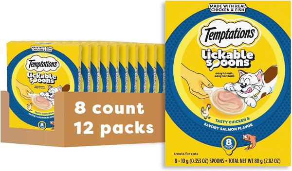 Temptations Lickable Spoons Wet Cat Treats, Variety Pack, 24 Count | Two Irresistible Flavors per Spoon, Mess-Free Creamy Puree, Hand-Feed for Bonding, Use as Treat or Food Topper, Adult Cats12