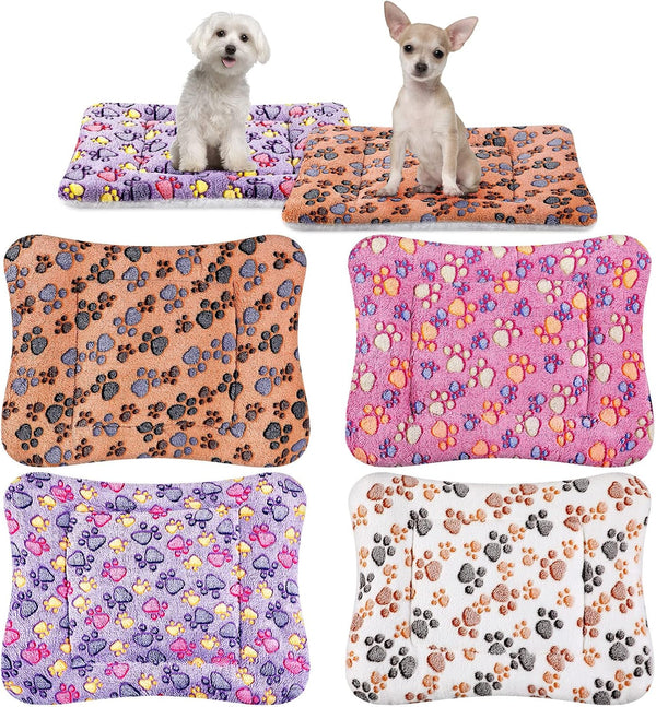 Tuanse 4 Pack Ultra Soft Dog Cat Bed Mat Small Animal Guinea Pig Bed with Cute Print Reversible Fleece Dog Crate Kennel Pad Cozy Washable Thickened Hamster Pet Beds Mat(13 X 19 Inches,Light Gray)22