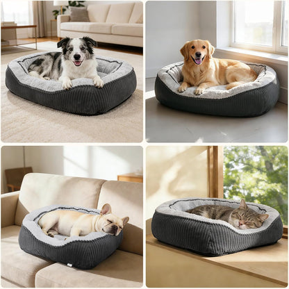 Washable Dog Bed for Small Medium Sized Dogs, Rectangle Small Puppy Cat Dog Beds, Orthopedic Pet Bed, Soft Breathable Calming Pet Sofa Bed Anti-Anxiety with Anti-Slip Buttom, S(20"X19"X6")7