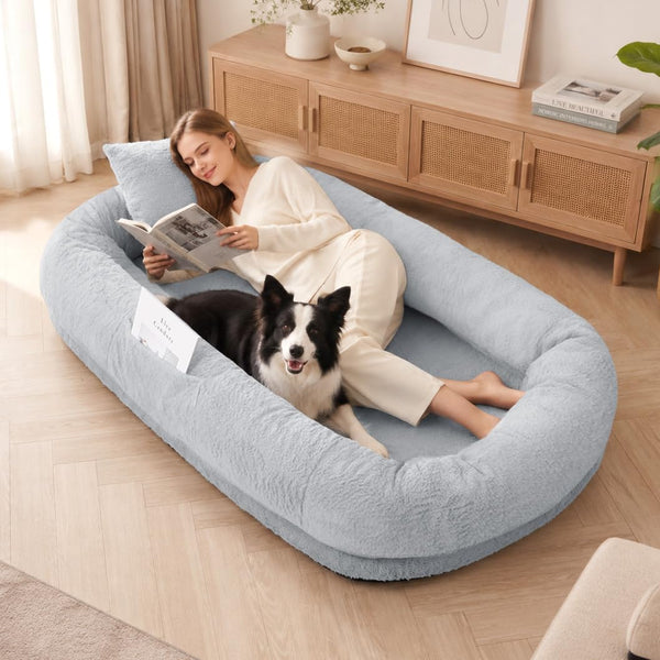 Human Dog Bed for Large Dog - Giant Dog Bed for Humans with High-Density Foam & Faux Fur Cover - Washable Bean Bag Bed Alternative for Napping, Gaming, and Pet Bonding1