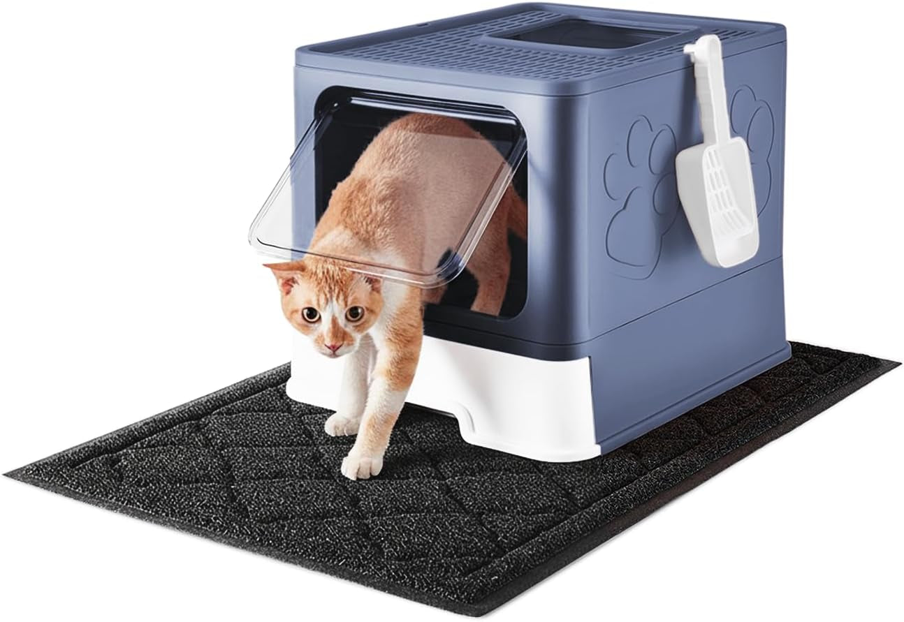 medario-cat-litter-box-with-litter-mat-and-scoop-large-covered-litter-box-with-lid-enclosed-kitty-box-front-entry-top-exit-odor-control-easy-to-clean-grey