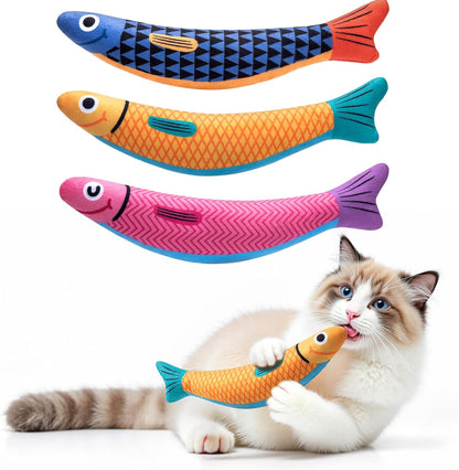 Petbusy Cat Toys With[5000Mg A+Natural Catnip &Silvervine] [Baby Grade] Interactive Soft Chew Kicker Cat Toys for Indoor Cats & Kittens, [Crinkle &Bell] Fish Sound Toy, Drives Bored Cat Crazy with Fun10
