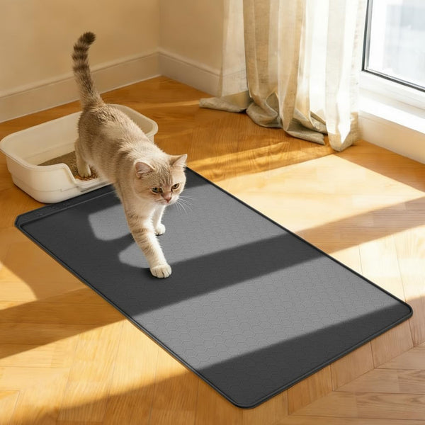 Cat Litter Mat, 24''X20'' Waterproof Silicone Litter Trapping Mat for Litter Box, Soft on Kitty Paws Non-Slip & Easy to Clean (Dark Grey)11