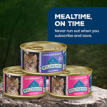Blue Buffalo Wilderness Kitten Grain-Free Chicken Paté & Salmon Paté Wet Cat Food with DHA, High-Protein & Made with Natural Ingredients, Supports Healthy Growth & Development, 3-Oz. Each (6 Count)10