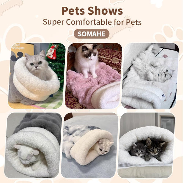 SOMAHE Cat Sleeping Bag for Indoor Cats, Faux Fur Pet Cave Bed & Burrow Nest, Reversible Plush Snuggle Sack, Portable Foldable Mat, Machine Washable, Anti-Static, 21.7"X17.7"Grey9
